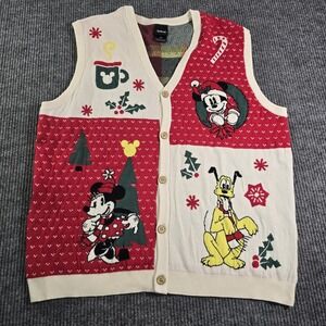 Box Lunch Disney Women's 2X Cardigan Sleeveless Vest Mickey Goofy Sweater